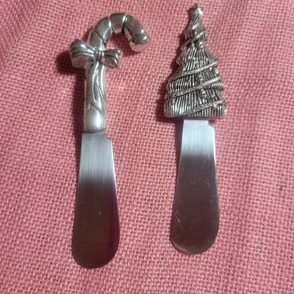 Cheese Spreaders Christmas Tree & Candy Cane Pair